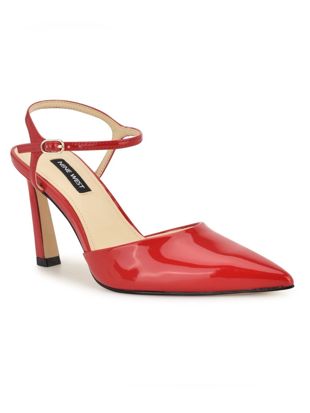 Nine West Red Patent Pointed-Toe Ankle-Strap Heel SZ.8